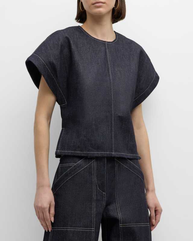 Dolman Short-Sleeve Denim Top
