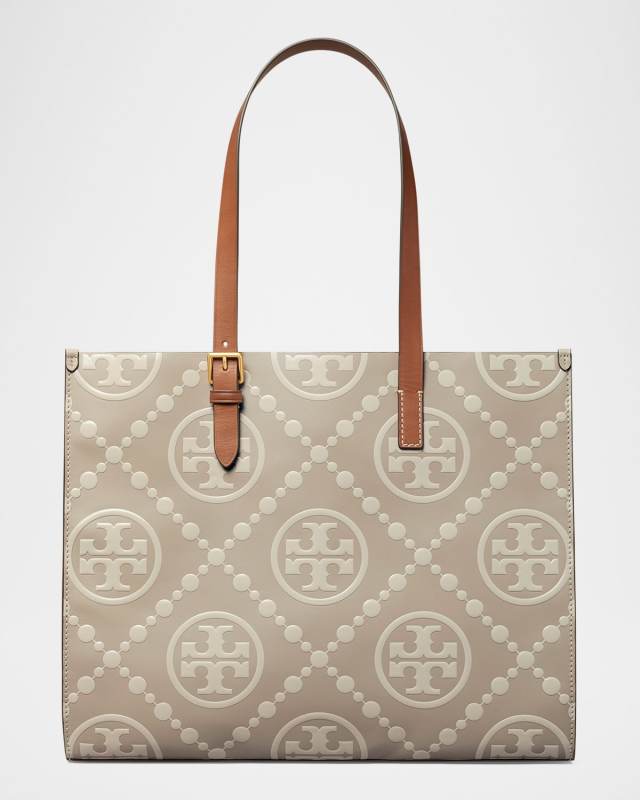 T Monogram Embossed Tote Bag