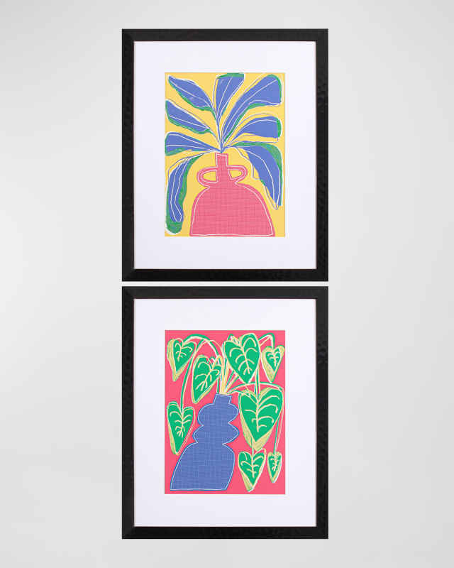 "Folk Floral A" Art Prints, Set of 2