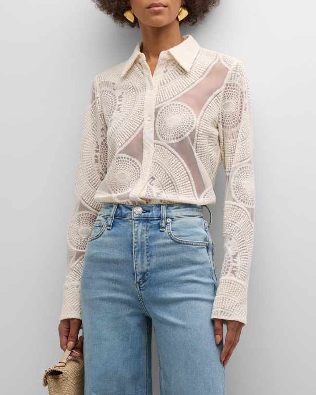Hulda Sheer Button-Front Blous