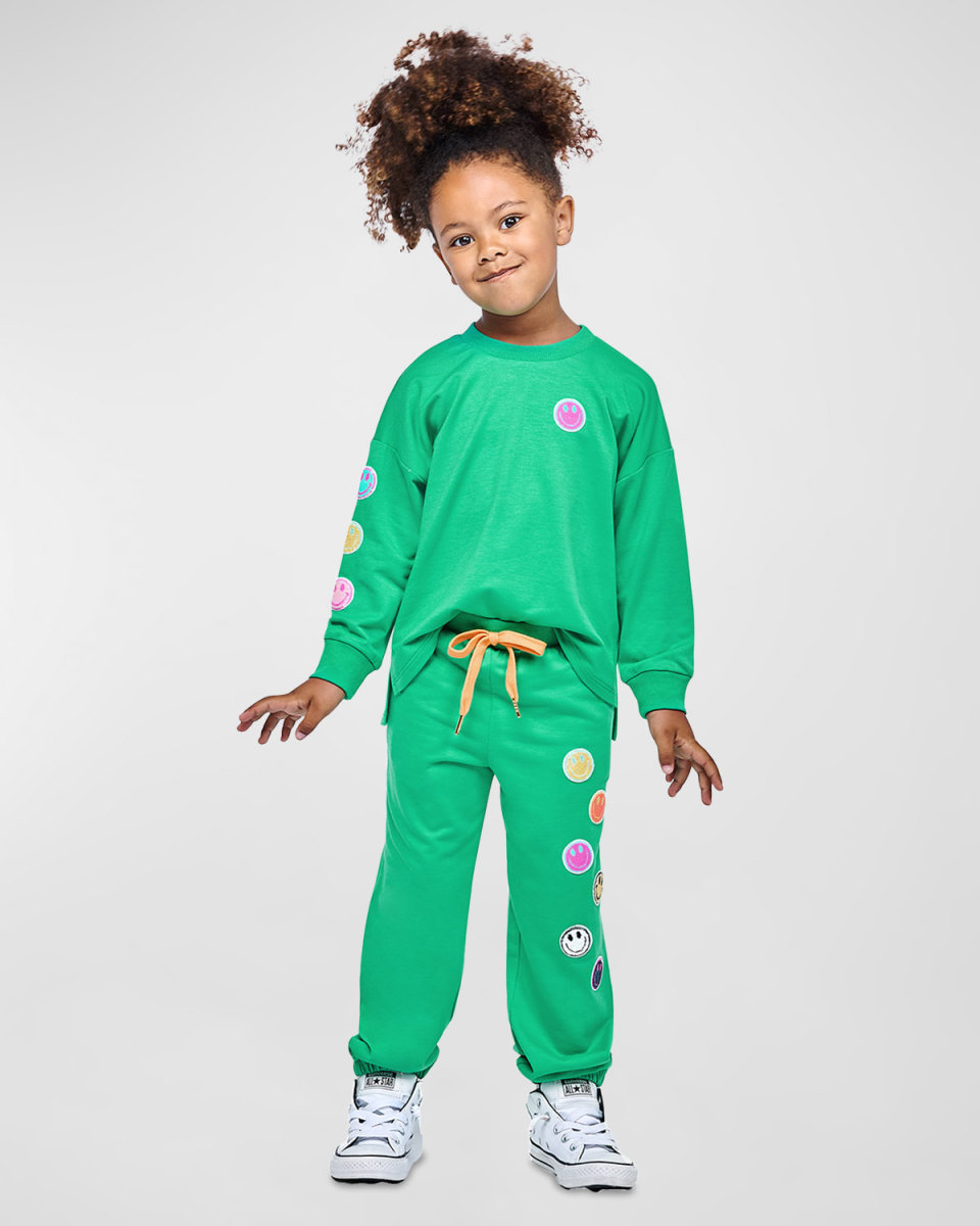 Girl's Multicolor Happy Face Printed Sweatshirt, Size 4-14