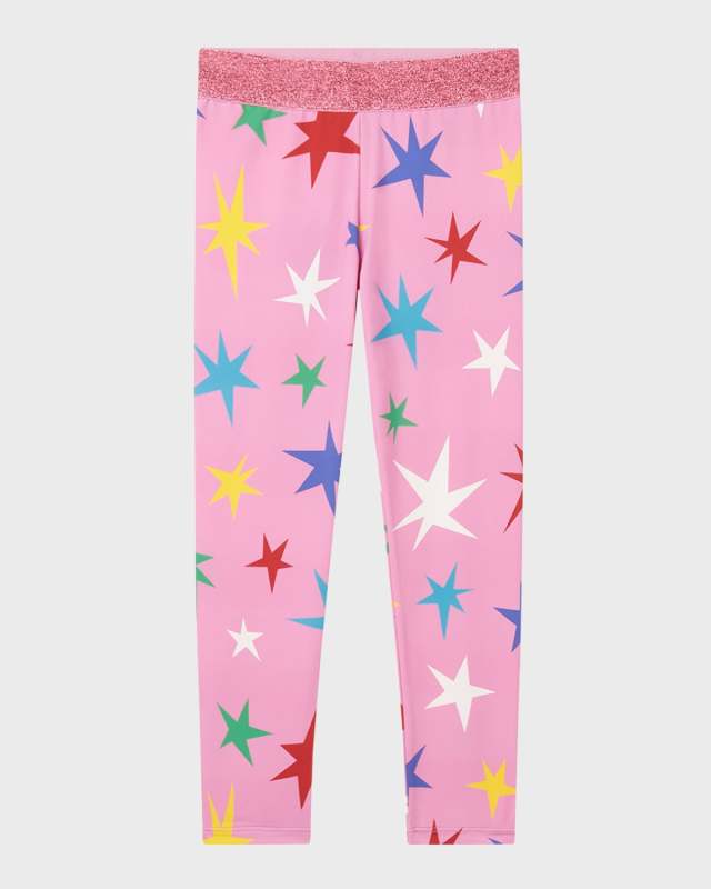 Girl's Glitter Multicolor Star-Print Leggings, Size 4-10