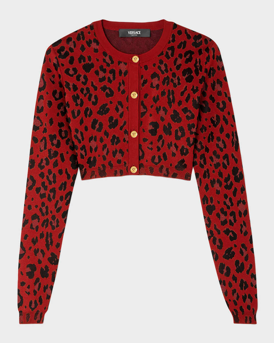 Metallic Animalier Knit Crop Cardigan