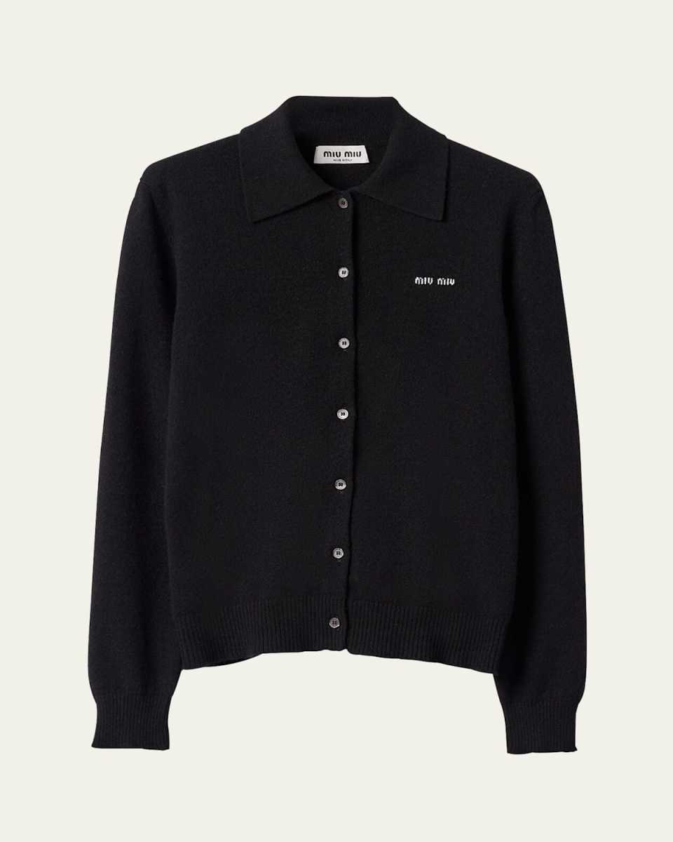 Cashmere Button-Front Cardigan with Logo Detail