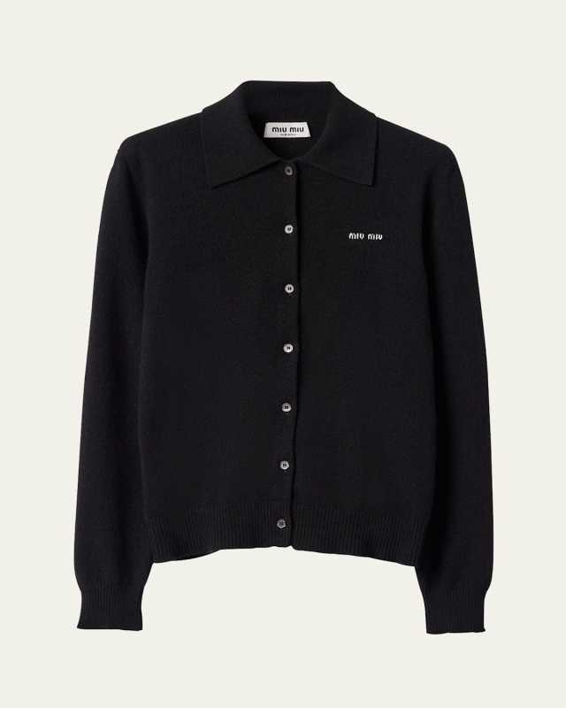 Cashmere Button-Front Cardigan with Logo Detail