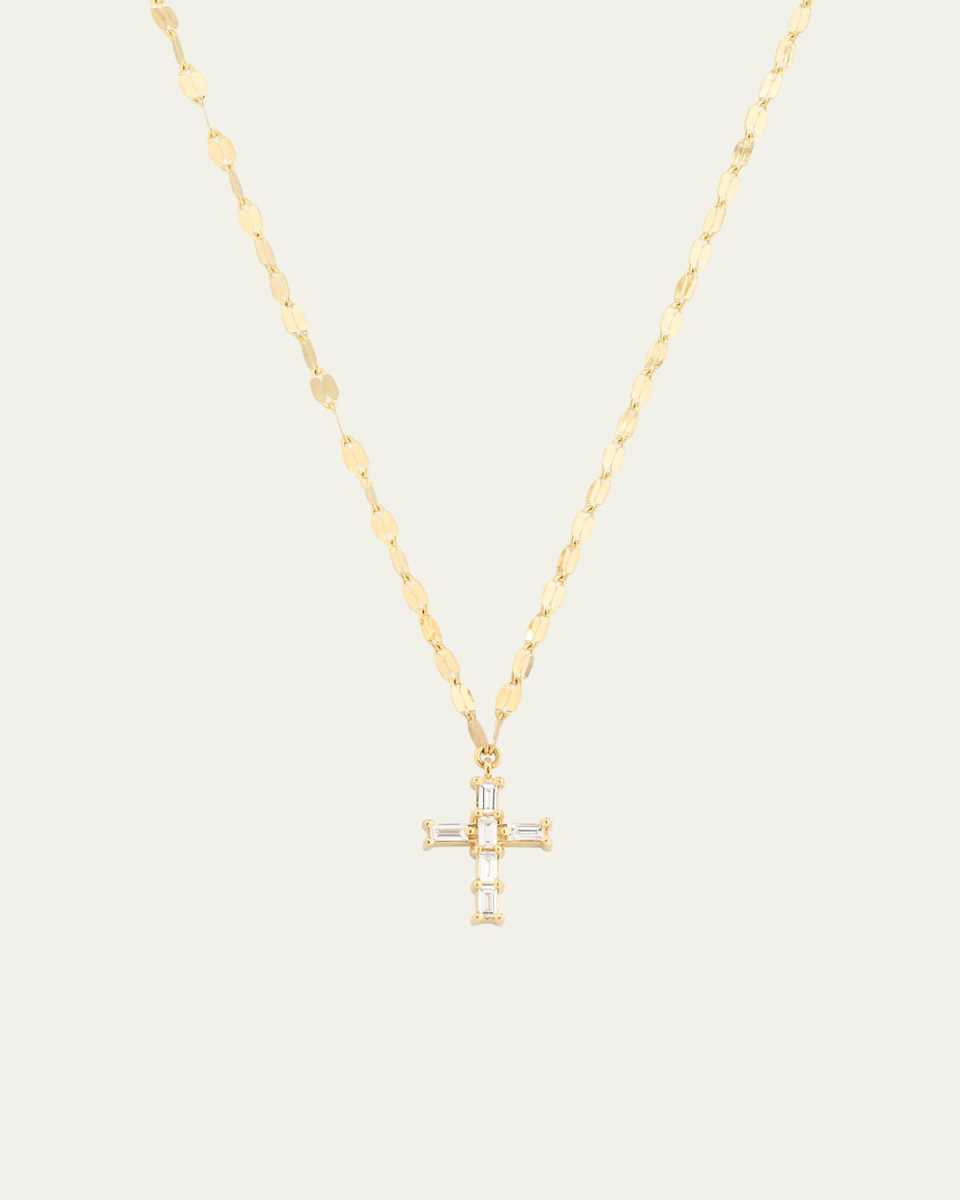 14K Yellow Gold Baguette Diamond Mini Cross Pendant Necklace