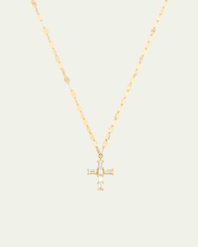 14K Yellow Gold Baguette Diamond Mini Cross Pendant Necklace