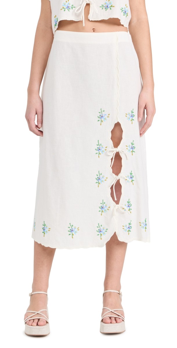 Sea Tania Beaded Cut-Out Skirt White
