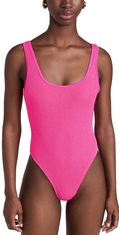 Good American Square Neck High Leg One Piece Pink Glow