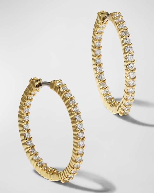 18K Yellow Gold Diamond Hoop Earrings, 25mm, 1.53tcw