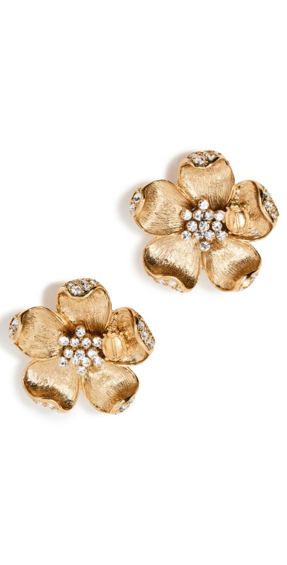 Oscar de la Renta Ladybug Flower Earrings Gold