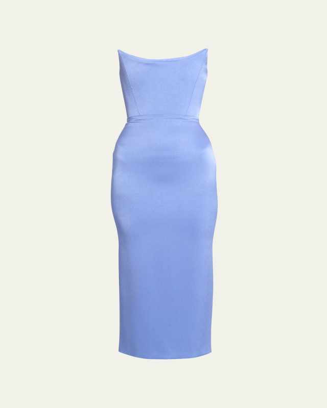Satin Crepe Curved Strapless Midi Dress