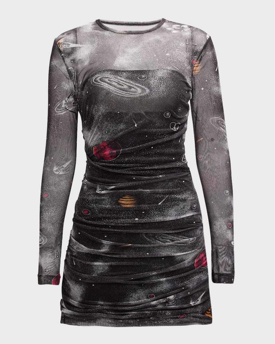 Printed Long-Sleeve Mini Dress