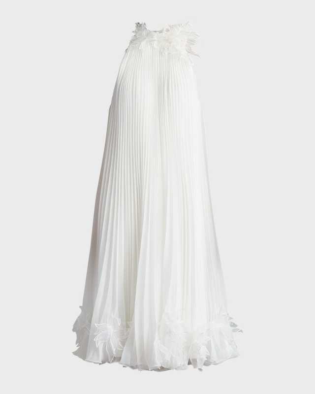 Pleated Trapeze Chiffon Midi Dress