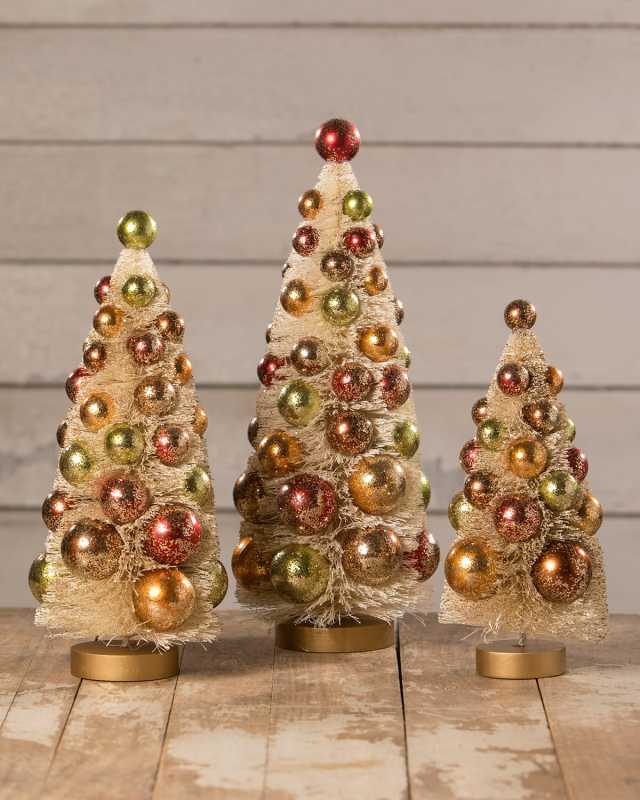 Fall Polka-Dot Bottle Brush Trees, Set of 3