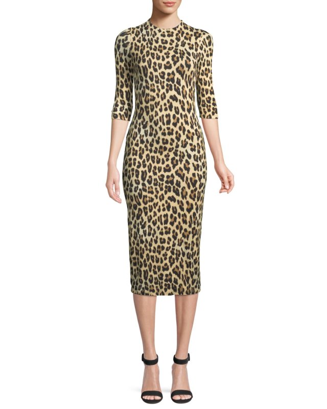 Delora Fitted Leopard Mock-Neck Dress