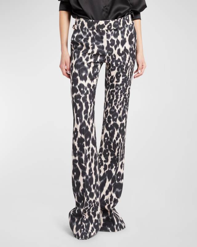 Flared Leopard Print Trousers