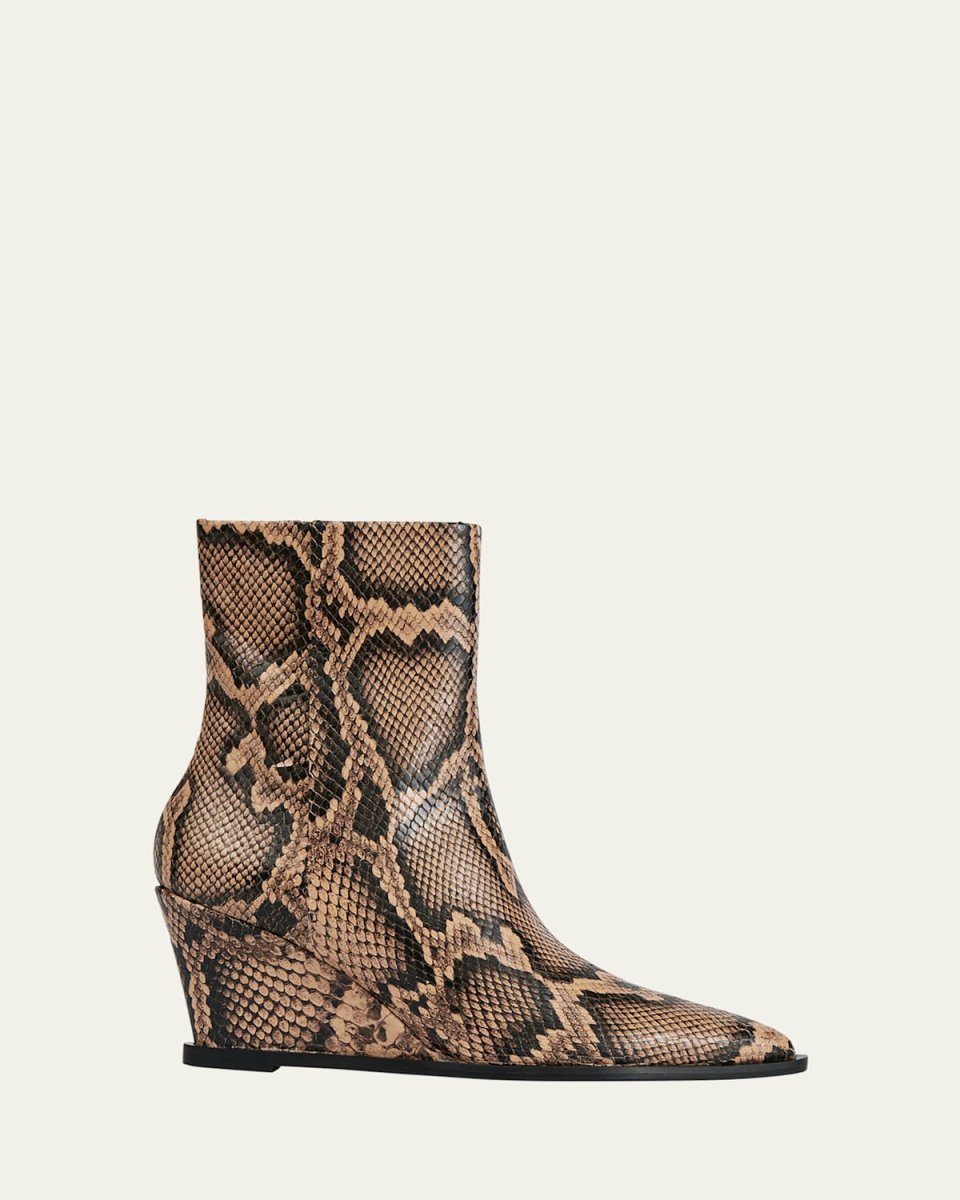 Pratella Snake-Embossed Wedge Booties