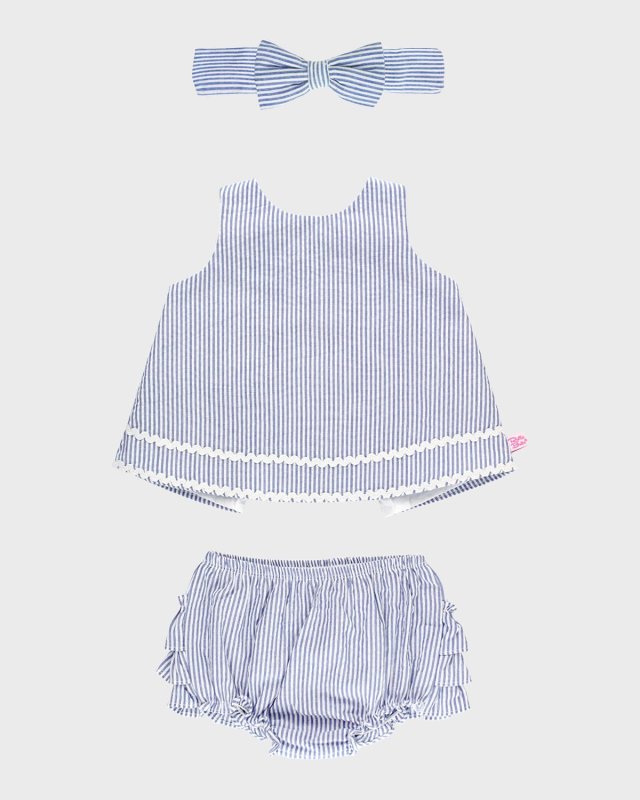 Girl's Cotton Stripe Swing Top, Bloomers and Headband Set, Size 0M-2T