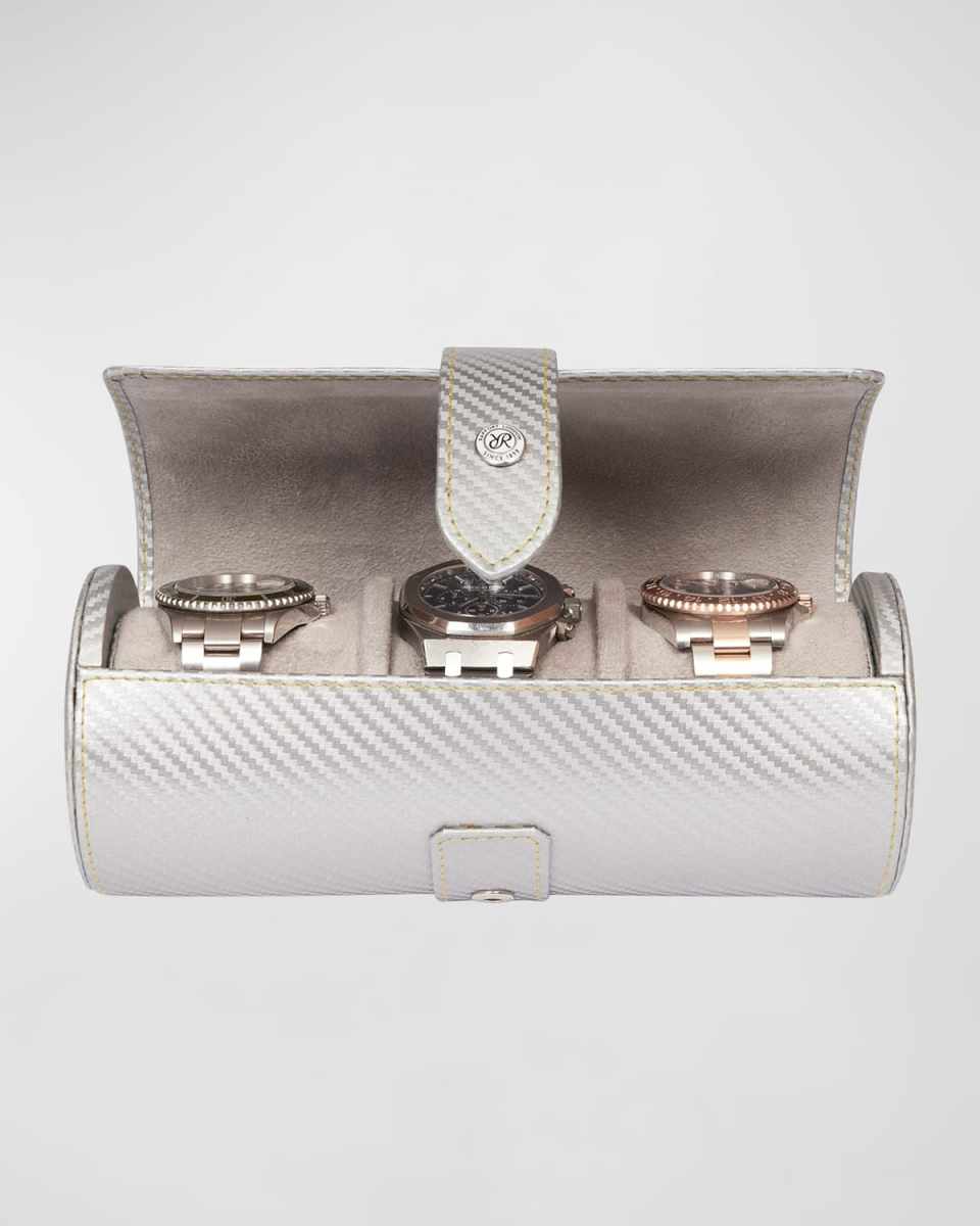 Carbon Silver Three Watch Roll
