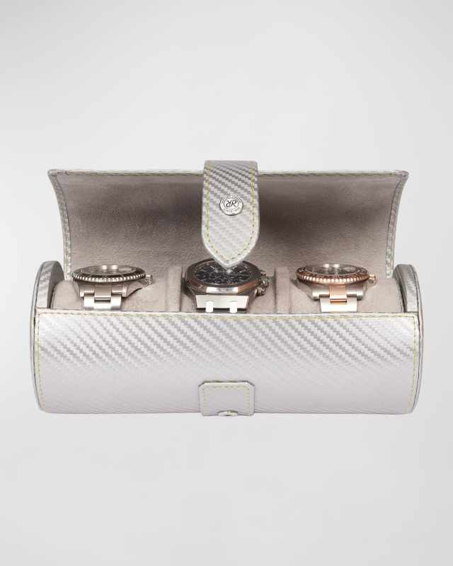Carbon Silver Three Watch Roll
