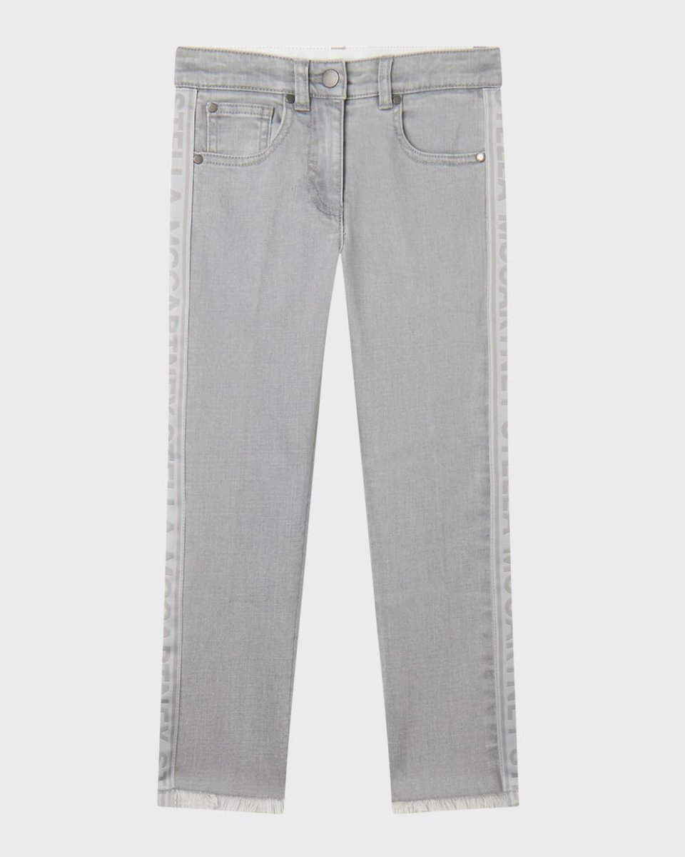 Girl's Logo-Tape Denim Pants, Size 4-10
