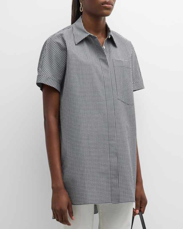 Oversized Check-Print Button-Down Shirt