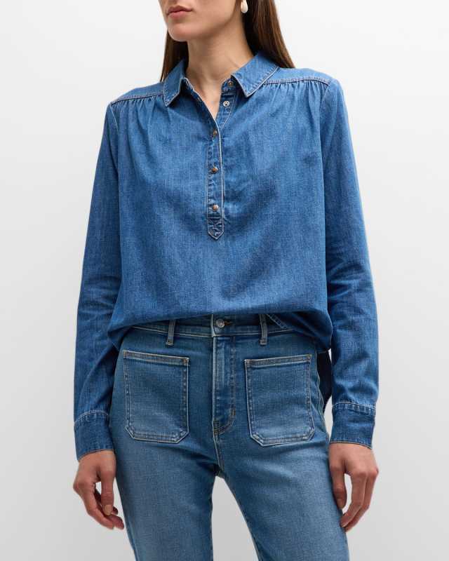 Cambrie Denim Half-Button Shirt