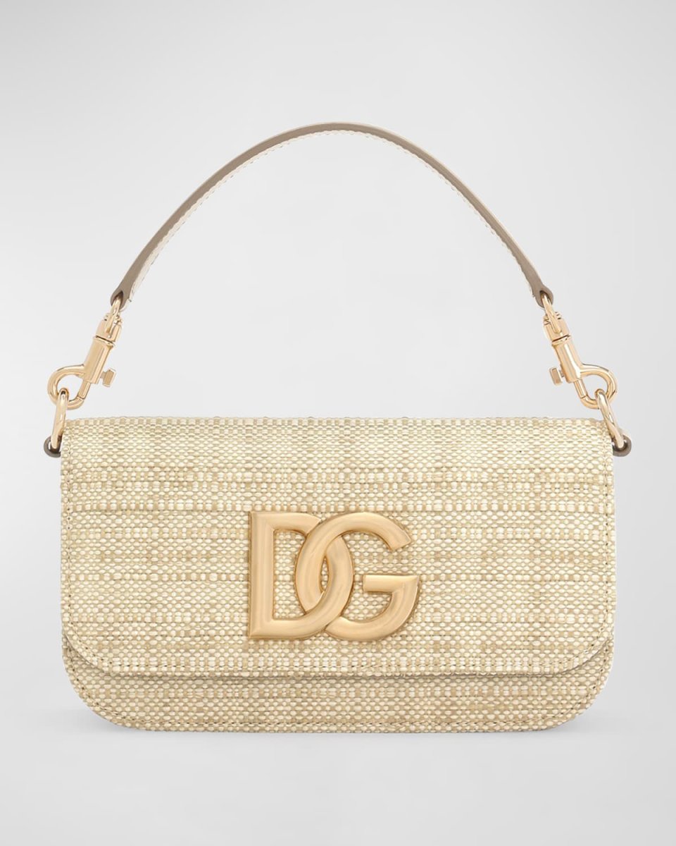 3.5 Logo Flap Raffia Top-Handle Bag