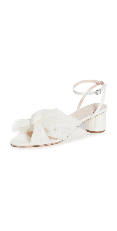 Loeffler Randall Dahlia Pleated Bow Heels with Ankle Strap Pearl