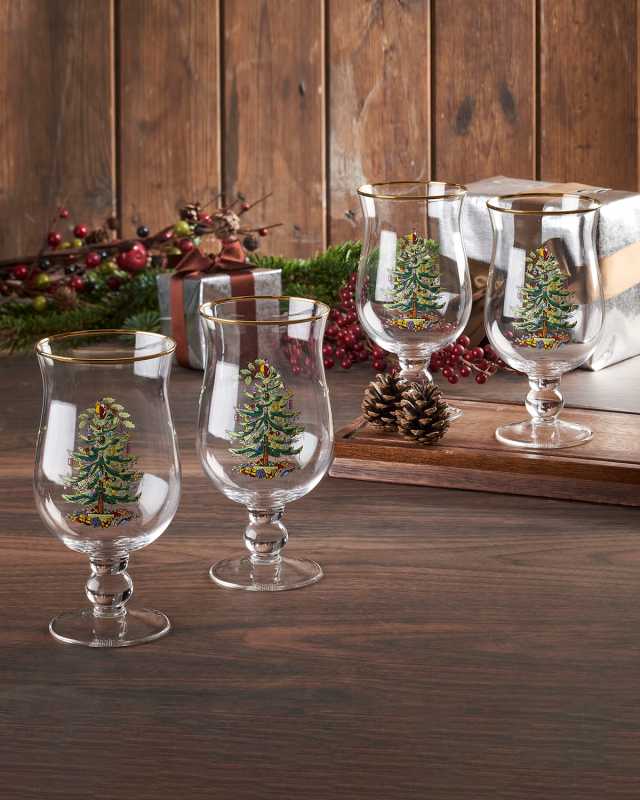 Christmas Tree Tulip Glasses, Set of 4