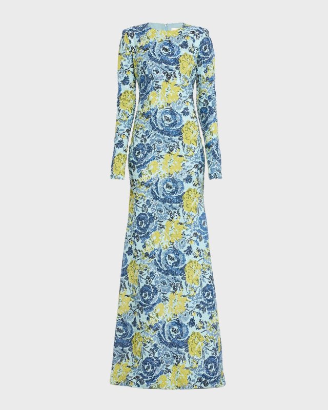 Penny Sequined Floral Print Gown