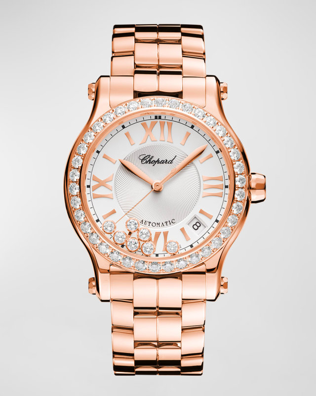 Happy Sport 36mm 18K Rose Gold Diamond Bezel Bracelet Watch