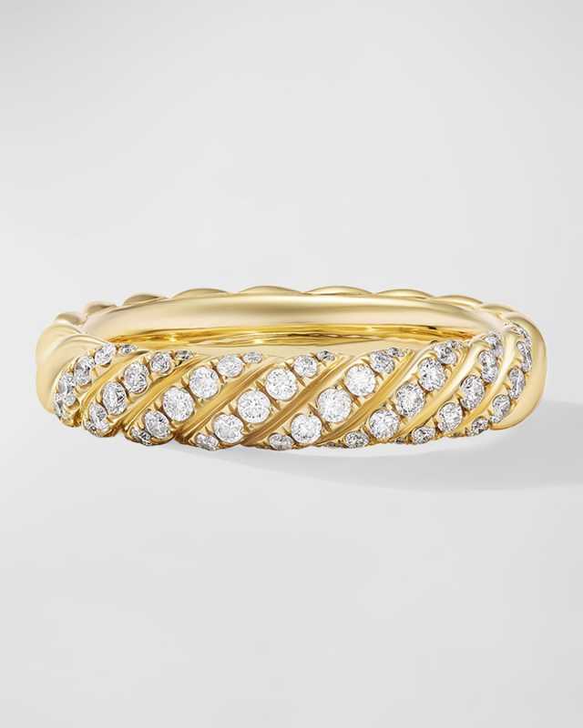 Sculpted Cable Band Ring with Diamonds in 18K Gold, 4.5mm