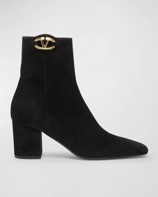 VLogo Suede Zip Ankle Booties