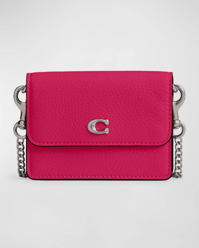 Essential Flap Pebble Leather Card Case with Strap