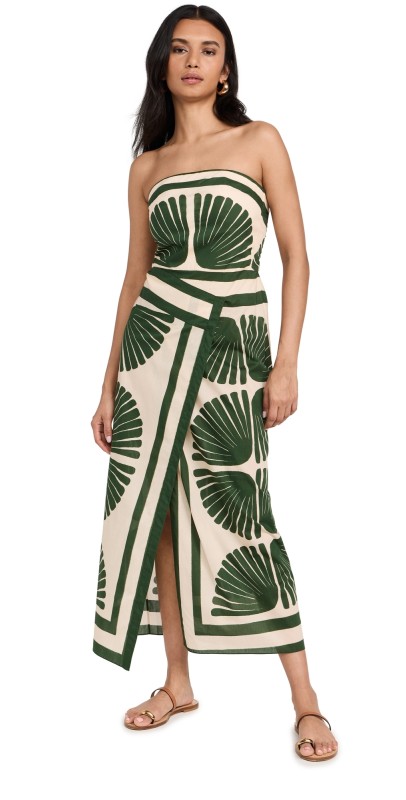 Johanna Ortiz Ancient Peru Dress Mother Boa Pareo Ecru - Green