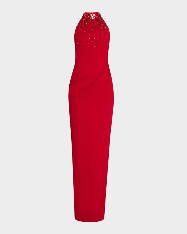 Crystal Halter Crepe Gown
