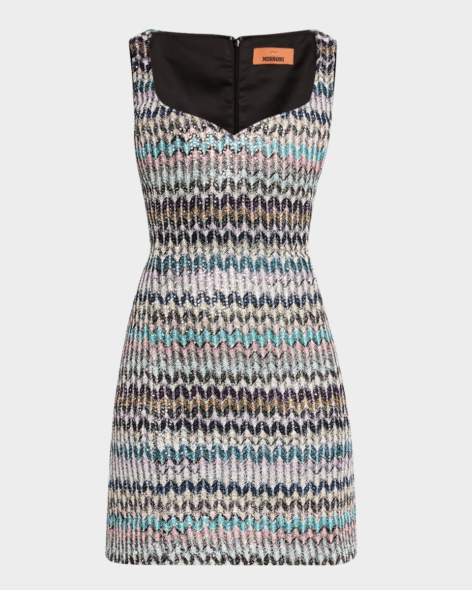 Chevron Paillette Knit Sleeveless Mini Dress
