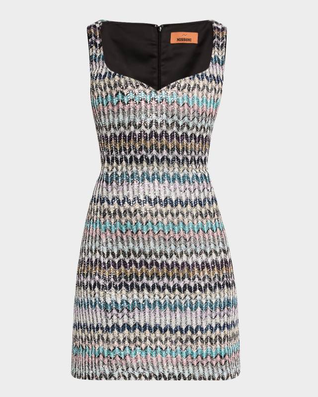 Chevron Paillette Knit Sleeveless Mini Dress