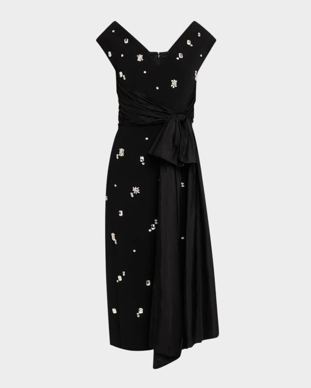 Kinsley Crystal Satin-Sash Midi Dress