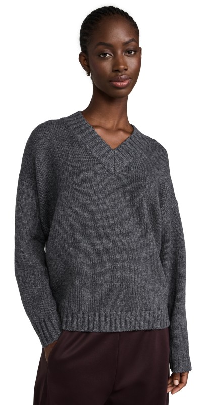 FRAME Chunky V Neck Sweater Charcoal Heather