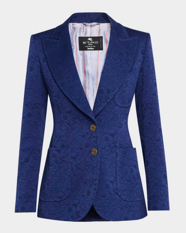 Solid Jacquard Single-Breasted Blazer