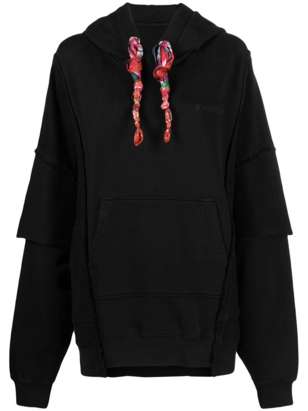 towelling-finish panelled cotton hoodie