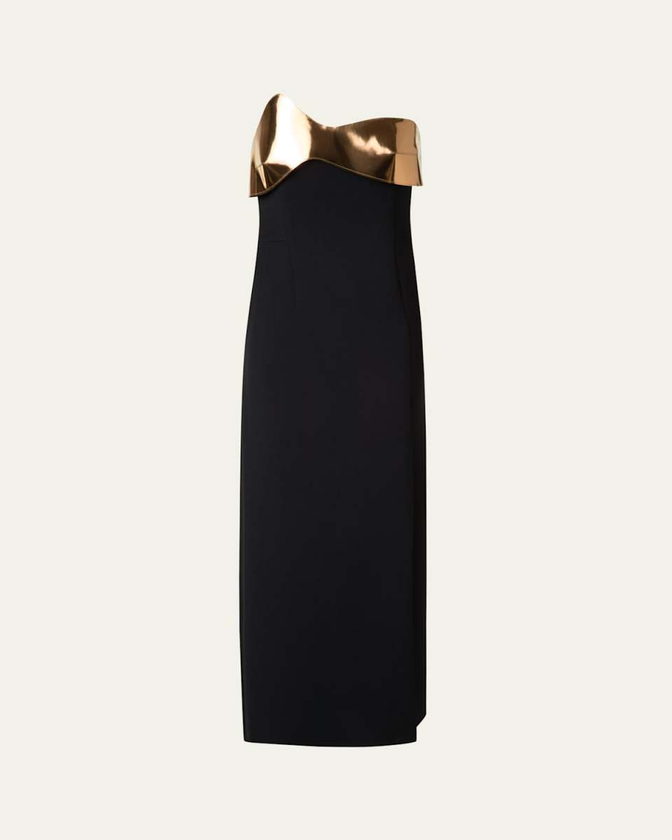 Wool Cocktail Dress with Wave Leather Bust