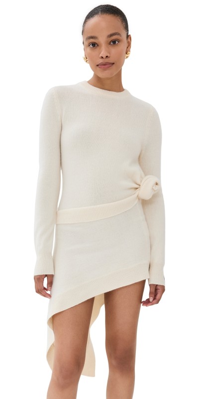 ROKH Double Knit Knotted Dress Pearled Ivory