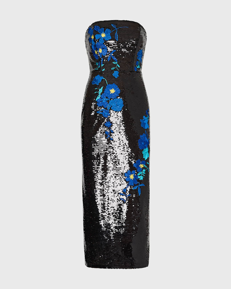 Kait Floral-Embroidered Sequin Midi Dress