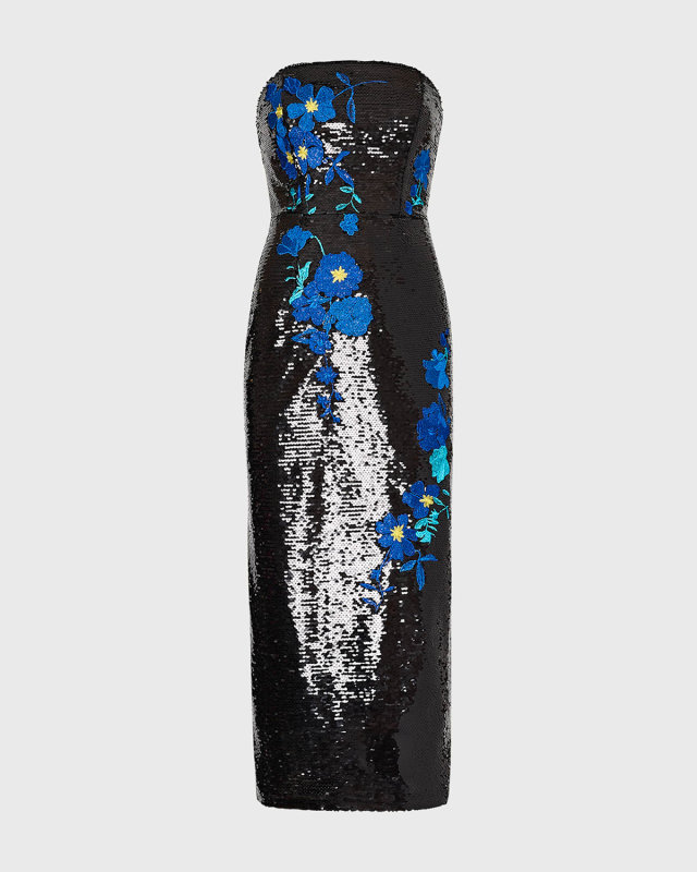 Kait Floral-Embroidered Sequin Midi Dress