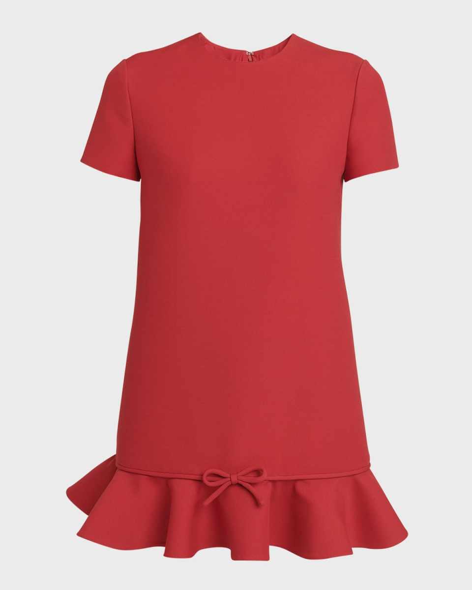Ruffle Hem Mini Dress with Bow Detail