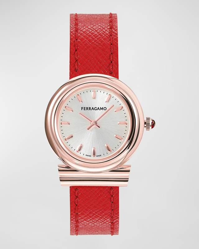 28mm Gancini Watch with Leather Strap, Rose Gold
